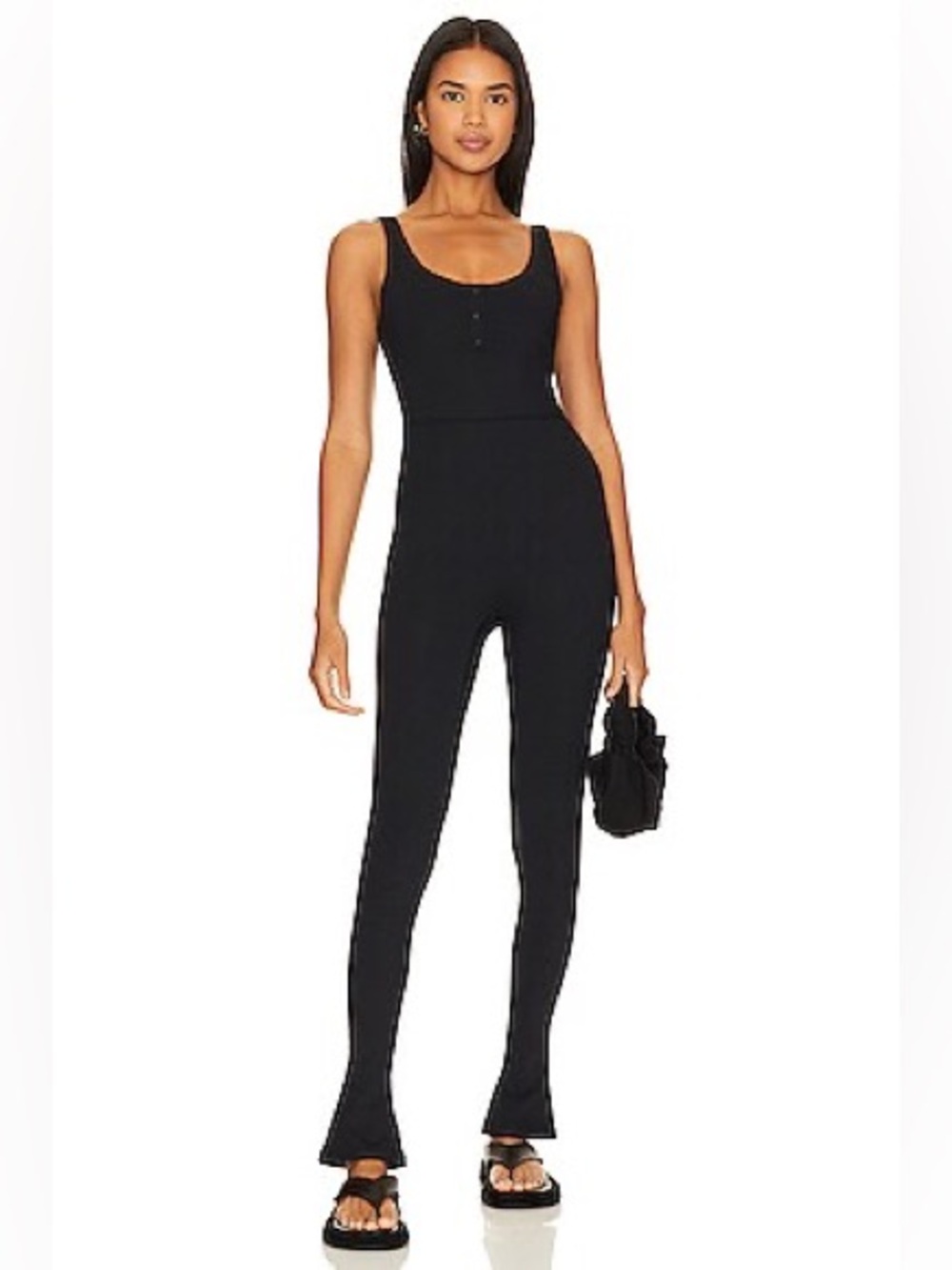 WeWoreWhat Black Henley Flare Jumpsuit